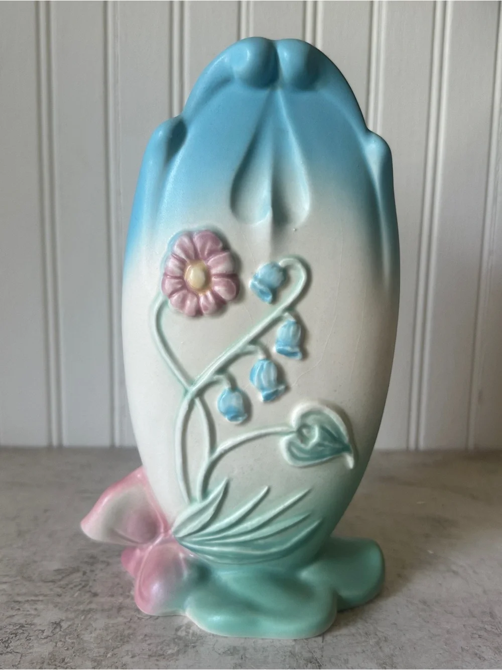 Hull Pottery Bow Knot Blue & Turquoise B-9 Vase 8.75” Floral Vintage 1949 EUC